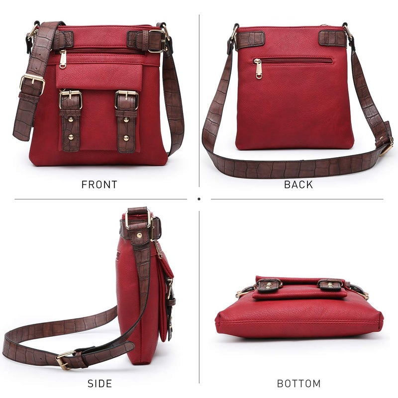 Dasein Top Belted Crossbody Bags for Women Soft Leather Messenger Bag Shoulder Bag Travel Purse (large size-red) - Image 4